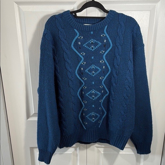 Women’s Blue Cable Knit Sweater - Picture 1 of 5